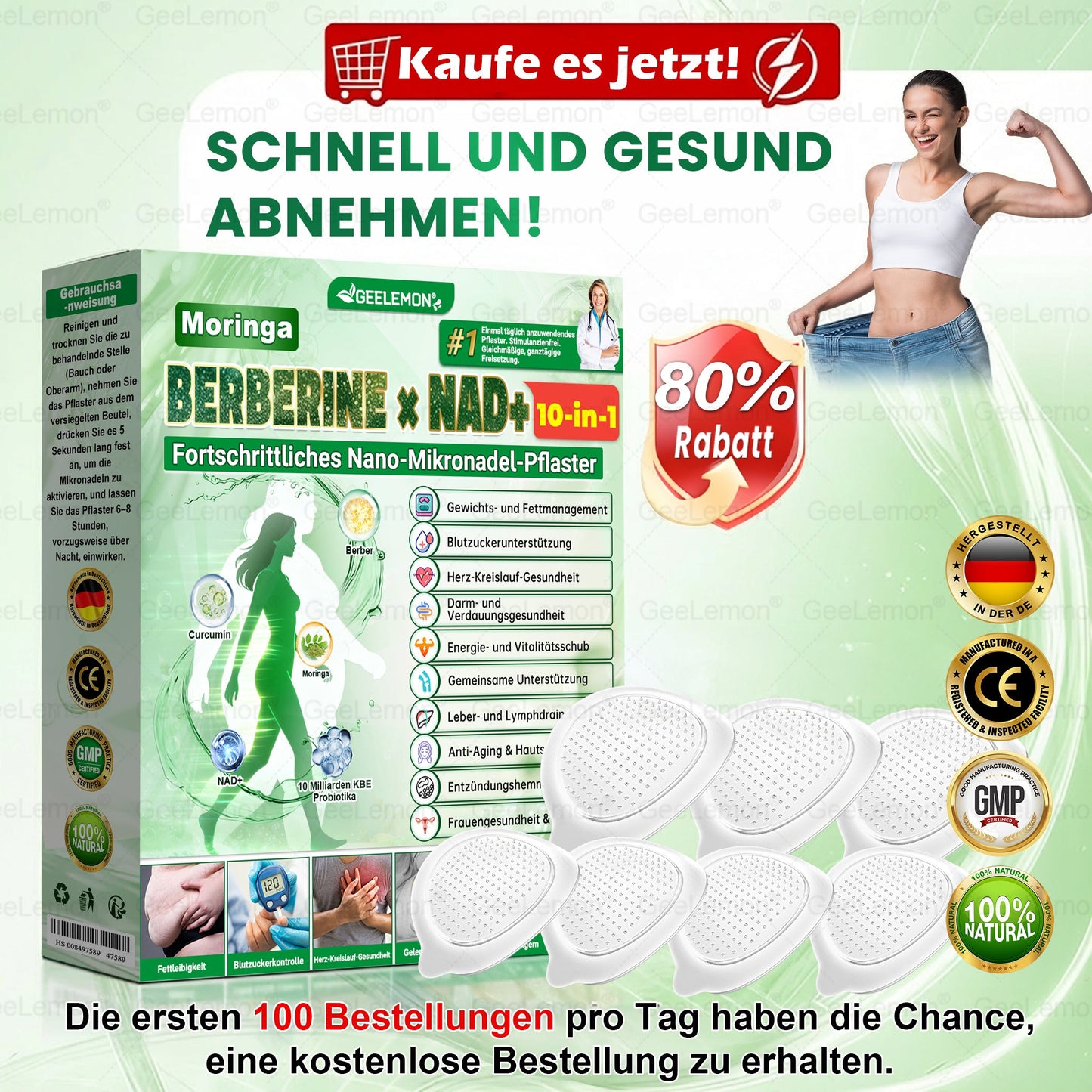Gee𝐋𝐞𝐦on® Moringa · Berberin × NAD+ 10-in-1 Fortschrittliches Nano-Mikronadel-Pflaster⭐⭐⭐⭐