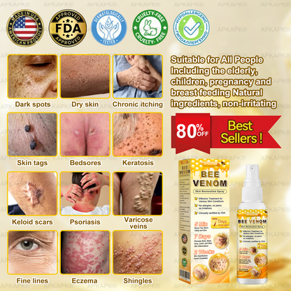 Instant Recovery🔥FDA Official: APKAPK® Bee Venom Skin Restoration Spray - Anti-aging, Hydrating, Skin Firming & Lifting, Skin Repair, Even Tone, Acne and Dark Spot Treatment, Wart and Mole Removal, and Psoriasis Relief.