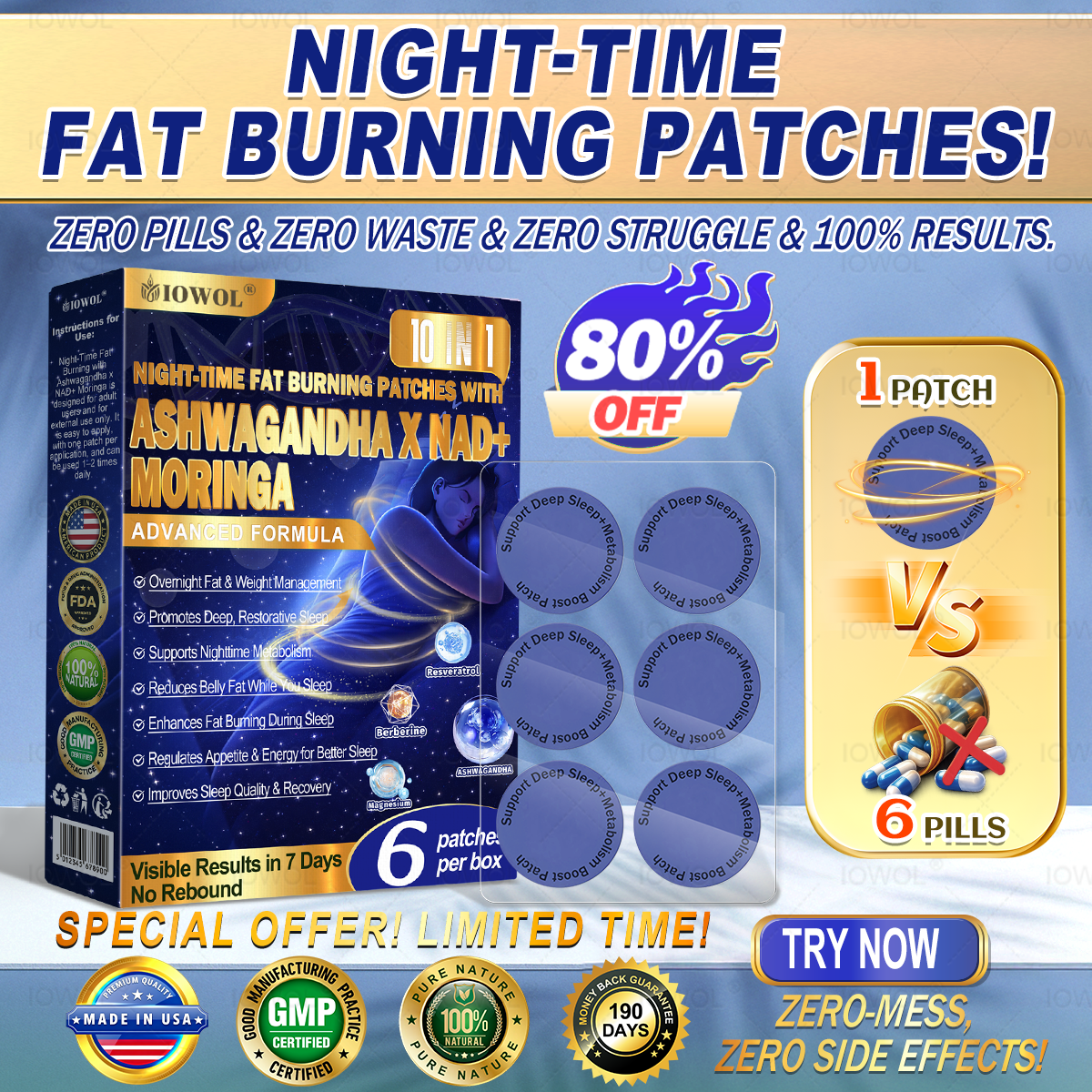 IOWOL® Nacht-Fettverbrennungs-Pflaster – Keine Pillen, kein Aufwand, kein Stress – 100 % Ergebnisse!